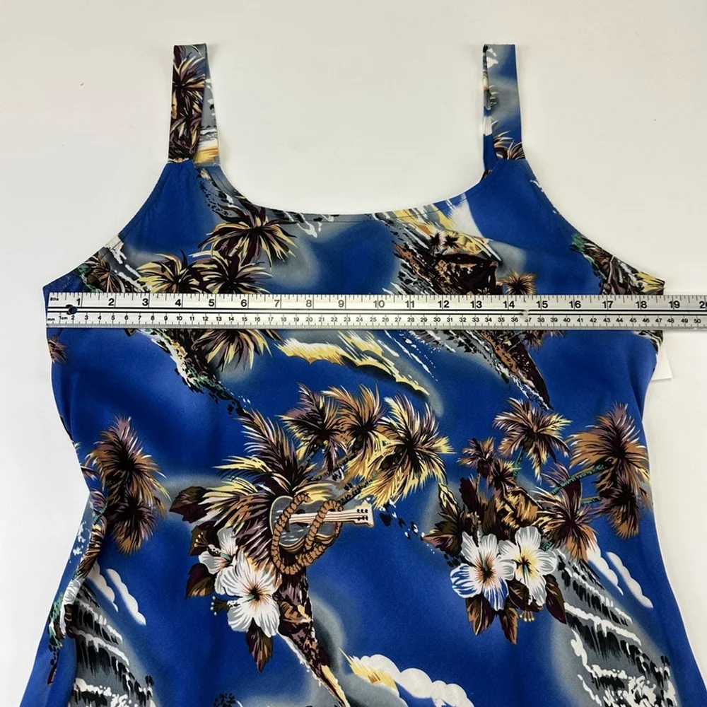 Hilo Hattie blue tropical Hawaiian print womens tank dress Fits Medium Vintage